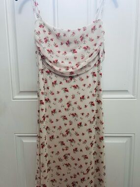 See You Monday Cream Floral Midi Dress with Pink Roses